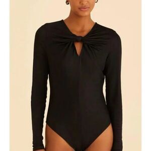 NWT Farm Rio Black Long Sleeve Knotted Lightweight Bodysuit Women's Large